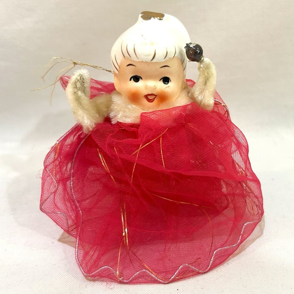 Holt Howard Porcelain Head Angle Pink Dress Christmas Ornament VTG 1950s